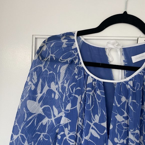 Jonathan Simkhai Harlowe Blouson Mini Dress Floral Print Pleated Keyhole Neck - Picture 5 of 11